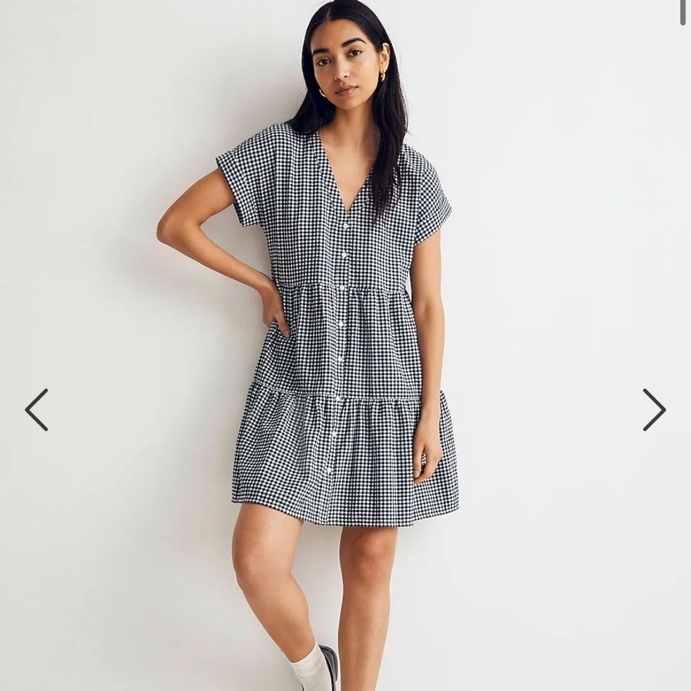 Madewell Tiered Mini‎ Dress Deep Indigo Gingham Check